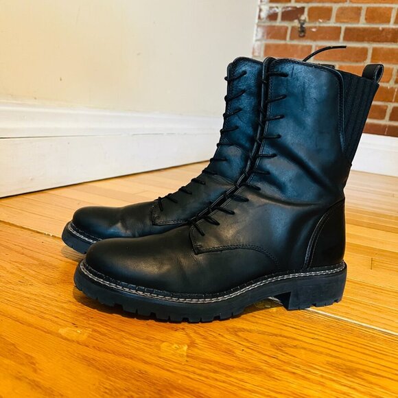 SAM EDELMAN Lex Zip BOOT Lace BLACK Combat LEATHER Military WOMEN Us 9.5 M - Picture 7 of 16